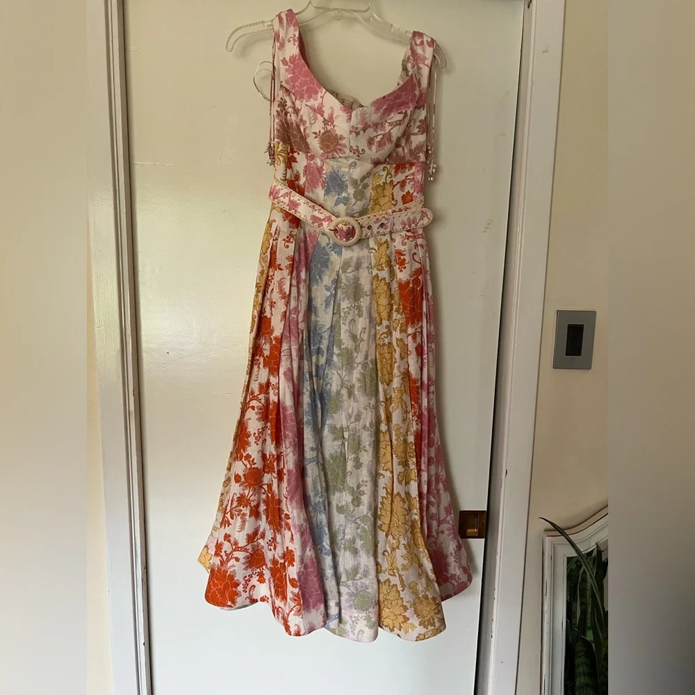 Zimmermann Postcard Spliced Midi Dress in Rainbow Floral – Size 1 / US Small - Picture 4 of 8